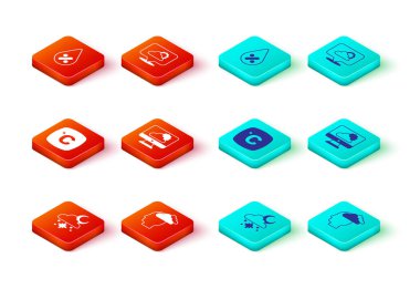 Bulut 'u kar ve güneşe ayarla, Adam' ın başı ağrıyor, Celsius, Hava Durumu, Yer Bulutu ve Su Düşürme ikonu. Vektör