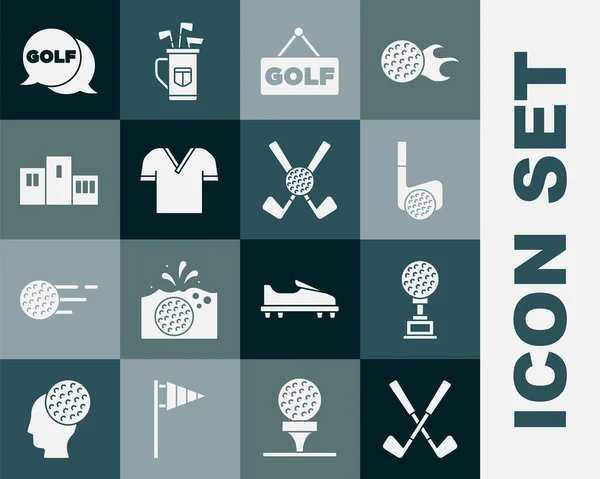 Set Club Golf Croisé Coupe Prix Avec Balle Golf Étiquette — Image vectorielle