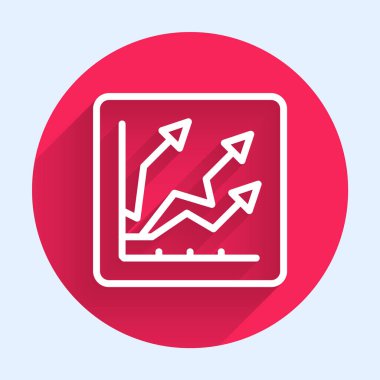 Beyaz çizgi Finansal büyüme ikonu uzun gölgeli izole edilmiş. Gelirleri arttırıyorum. Kırmızı daire düğmesi. Vektör.