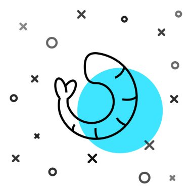 Siyah çizgi karides simgesi beyaz arkaplanda izole edildi. Rastgele dinamik şekiller. Vektör