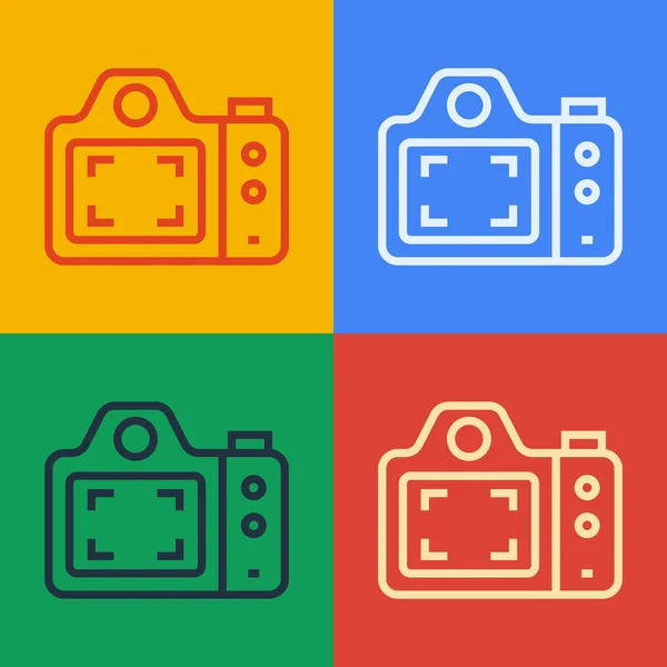 爆米花艺术线摄影相机图标孤立在色彩背景上 脚踏相机 数字摄影 — 图库矢量图片