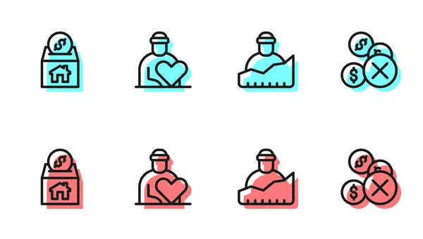 Set line Growth of homeless, Donation and charity, Volunteer and No money icon. Vector — Stock Vector