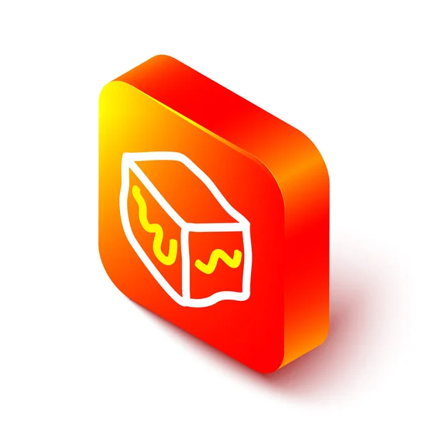 Isometrische Linie Isometrisches Würfelsymbol isoliert auf weißem Hintergrund. Geometrische Würfel massives Symbol. 3D quadratisches Zeichen. Box-Symbol. Orangefarbene quadratische Taste. Vektor — Stockvektor