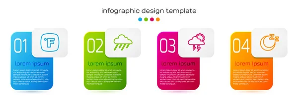 Impostare la linea Fahrenheit, Nuvola con pioggia, Tempesta e sonno nel tempo. Modello di infografica aziendale. Vettore — Vettoriale Stock