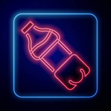 Siyah zemin üzerinde parlayan neon renkli su ikonu. Soda su içme tabelası. Vektör
