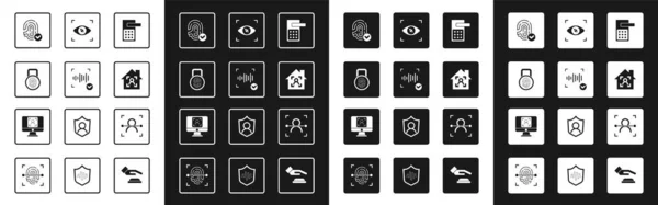 Set digitales Türschloss, Spracherkennung, Fingerabdruck mit, Smart Home Gesichtserkennung, Eye Scan, Gesicht und Symbol. Vektor — Stockvektor