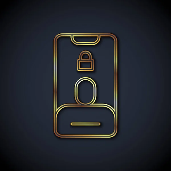 Gold Line Incoming Call Mobile Phone Icon Isolated Black Background — Stock Vector