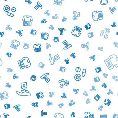 Kan bağışı, ilaç hapı ya da tablet ve giysileri sorunsuz bir şekilde yerleştirin. Vektör.