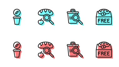 Gıda bağışı parası ve ikon arayışı için hatları ayarlayın. Vektör.