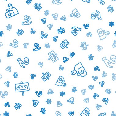 Bağış için ilk yardım çantasını ve parayı kusursuz bir şekilde ayarlayın. Vektör.