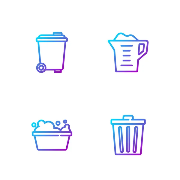 Set Line Basura Lata Lavabo Con Jabón Suds Polvo Lavado — Vector de stock