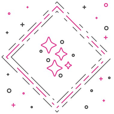 Beyaz arka planda izole edilmiş sihirli parçacık simgesine sahip çizgi parlayan yıldızlar. Sihirli noel süsü. Renkli taslak konsepti. Vektör