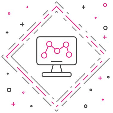 Dizüstü bilgisayar simgesindeki çizgi mühendisliği modifikasyonu beyaz arkaplanda izole edildi. DNA analizi, genetik testler, klonlama. Renkli taslak konsepti. Vektör