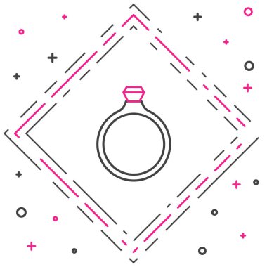 Elmas çizgisi nişan yüzüğü simgesi beyaz arkaplanda izole edildi. Renkli taslak konsepti. Vektör