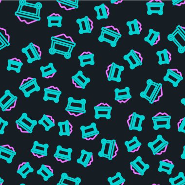 Altın ikonlu çizgi mayın arabası siyah arka planda izole edilmiş pürüzsüz desen. Vektör