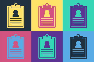 Arkaplanda izole edilmiş klinik kayıt simgesine sahip Pop Art Medikal pano. Reçete, tıbbi kontrol işaretleri raporu. Vektör