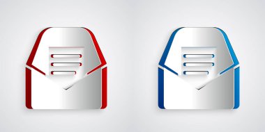 Kağıt kesiği E- posta simgesi ve e- posta simgesi gri arkaplanda izole edildi. Zarf sembolü e-postası. E- posta kodu. Kağıt sanatı tarzı. Vektör