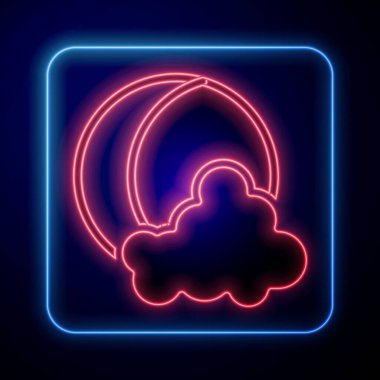 Parlayan neon ay ve siyah arkaplanda izole edilmiş yıldız simgesi. Vektör