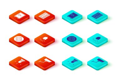 Hareket sensörünü, güvenlik kamerasını, hedef sporunu, alarm zilini, sunucuyu, veriyi, web sunuculuğunu ve güvenli simgeyi ayarla. Vektör