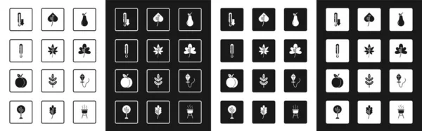Set Birne, Blatt oder Blätter, Meteorologie Thermometer, Drachen und Pfirsich Frucht Symbol. Vektor — Stockvektor