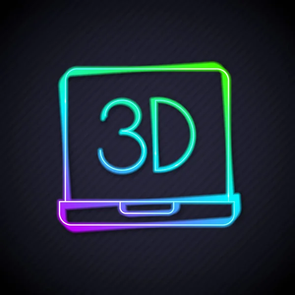 Ícone de impressora 3D de linha de néon brilhante isolado em fundo preto. impressão 3d. Vetor — Vetor de Stock