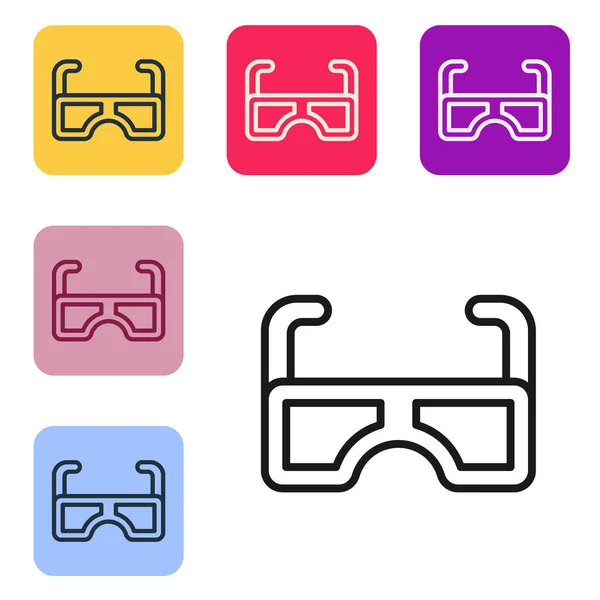 Ícone de óculos de linha preta isolado no fundo branco. Símbolo de quadro de óculos. Definir ícones em botões quadrados de cor. Vetor — Vetor de Stock