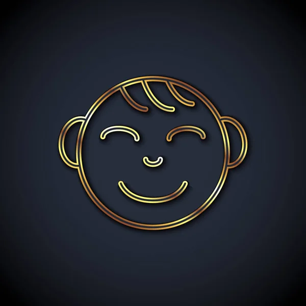 Línea dorada Icono de cabeza de niño feliz aislado sobre fondo negro. Cara de niño. Vector — Archivo Imágenes Vectoriales