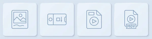Nastavit Řádek Fotorámeček Avi Soubor Dokument Natáčení Videa Mov Bílý — Stockový vektor
