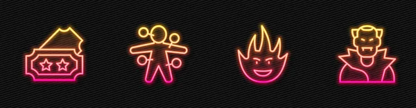 Vuurvlam Kaartje Voodoo Pop Vampier Een Gloeiend Neon Icoon Vector — Stockvector