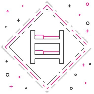 Line Otel odası yatak ikonu beyaz arkaplanda izole edildi. Renkli taslak konsepti. Vektör