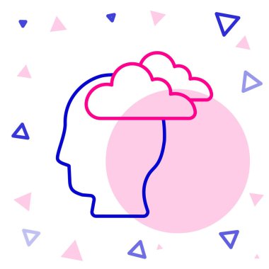 Çizgi Adam 'ın başı ağrıyor, beyaz arka planda migren ikonu var. Renkli taslak konsepti. Vektör