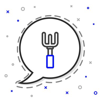 Çizgi Bahçesi tırmık simgesi beyaz arkaplanda izole edildi. Bahçecilik, tarım, çiftçilik aleti. Toprak işçisi. Temizlik ekipmanları. Renkli taslak konsepti. Vektör