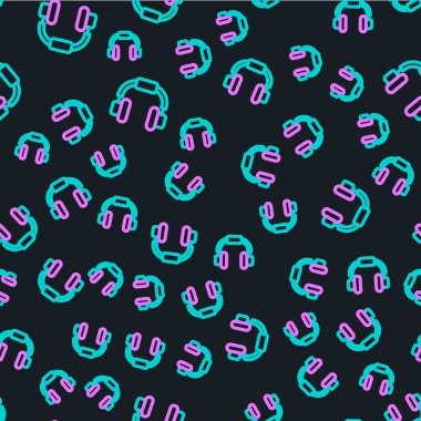 Hat Kulaklığı simgesi siyah arkaplanda izole edilmiş kusursuz desen. Kulaklıklar. Müzik, hizmet, iletişim ve operatör konsepti. Vektör