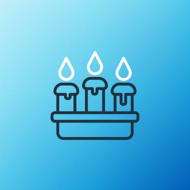 Mum yakma simgesi mavi arkaplanda izole edildi. Silindirik mum çubuğu ve yanan ateş. Renkli taslak konsepti. Vektör