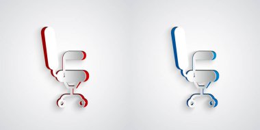 Kağıt kesiği ofis koltuğu simgesi gri arkaplanda izole edilmiş. Kağıt sanatı tarzı. Vektör