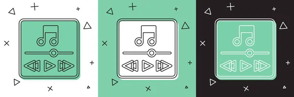 Définir l'icône du lecteur de musique isolé sur fond blanc et vert, noir. Dispositif de musique portable. Vecteur — Image vectorielle