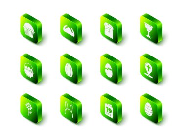 Paskalya pastası, Hıristiyan kadehi, Hristiyan haçı, yumurta, kırık, tebrik kartı Mutlu ve Maskeli uzun tavşan kulaklı simgesi. Vektör