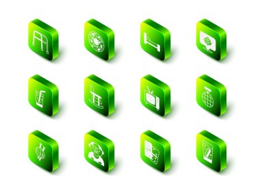 Vitamin hapı, yatak, büyükanne, disko topu, sahte çene camı, Retro TV, Domino ve büyükbaba ikonu. Vektör