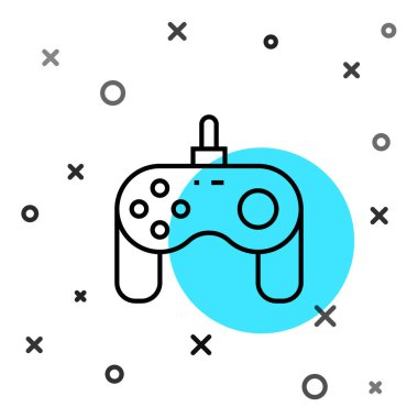 Siyah çizgi Gamepad simgesi beyaz arkaplanda izole edildi. Oyun kontrolörü. Rastgele dinamik şekiller. Vektör