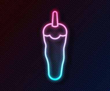 Parlayan neon hattı Siyah arka planda izole edilmiş acı biber kabuğu simgesi. Market, mutfak ürünleri, baharat ve baharat paketi, yemek kitabı için tasarım. Vektör