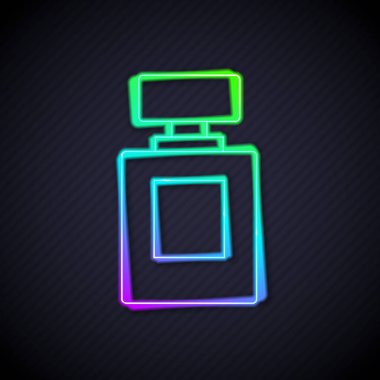 Parlayan neon hattı Parfüm ikonu siyah arkaplanda izole edildi. Vektör