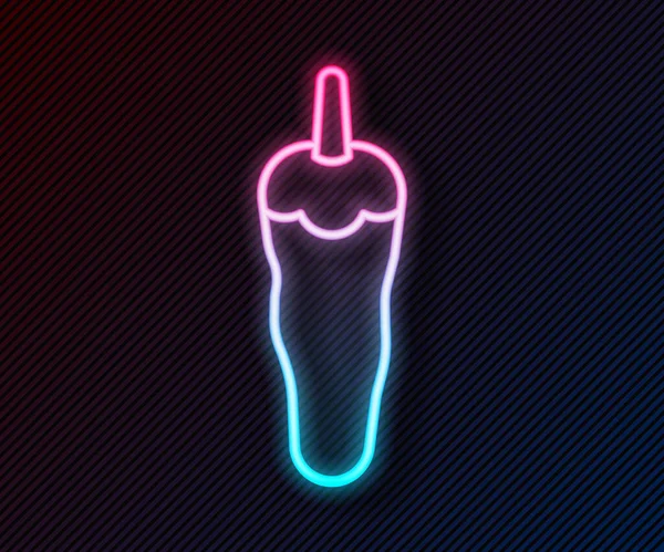 Parlayan neon hattı Siyah arka planda izole edilmiş acı biber kabuğu simgesi. Market, mutfak ürünleri, baharat ve baharat paketi, yemek kitabı için tasarım. Vektör