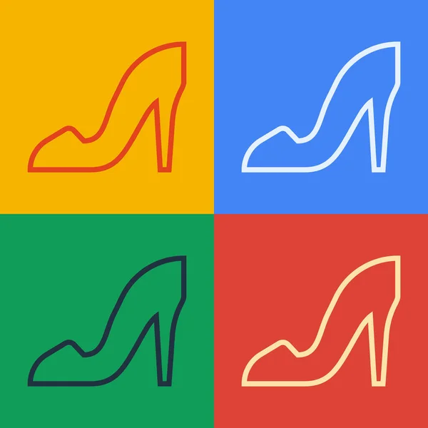 Линия поп-арта Женская обувь с высоким каблуком икона изолирована на цветном фоне. Вектор — стоковый вектор