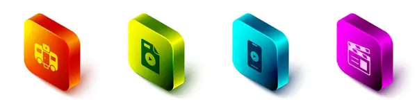 ( 영어 ) Set Isometric Actor trailer, AVI file document, Online play video and Movie clapper icon. Vector — 스톡 벡터