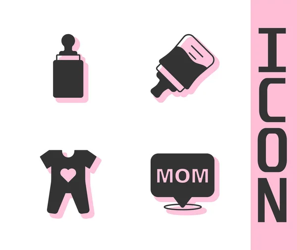 Set Discurso mamá burbuja, biberón, ropa e icono. Vector — Vector de stock