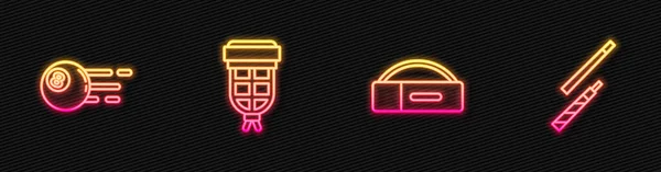 Set line Case voor biljartkeu, biljartbal, zak en. Een gloeiend neon icoon. Vector — Stockvector