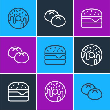 Donut, Burger ve Ekmek somunu ikonunu ayarla. Vektör