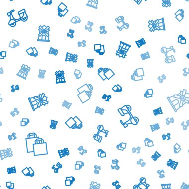 Çizgi kâğıt alışveriş torbası, Scooter ve Windmill 'i kusursuz desenlere ayarlayın. Vektör