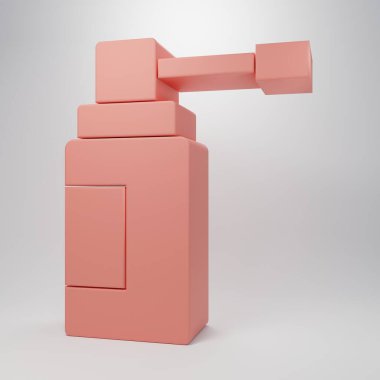 Pink Medical bottle with nozzle spray for the treatment of diseases of the nose and throat icon isolated on pink background. Minimalism concept. 3D render illustration.