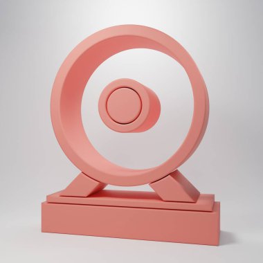 Pembe gong müzik perküsyon enstrümanı dairesel metal disk ikonu pembe arka planda izole edilmiş. Minimalizm kavramı. 3 Boyutlu resimleme.